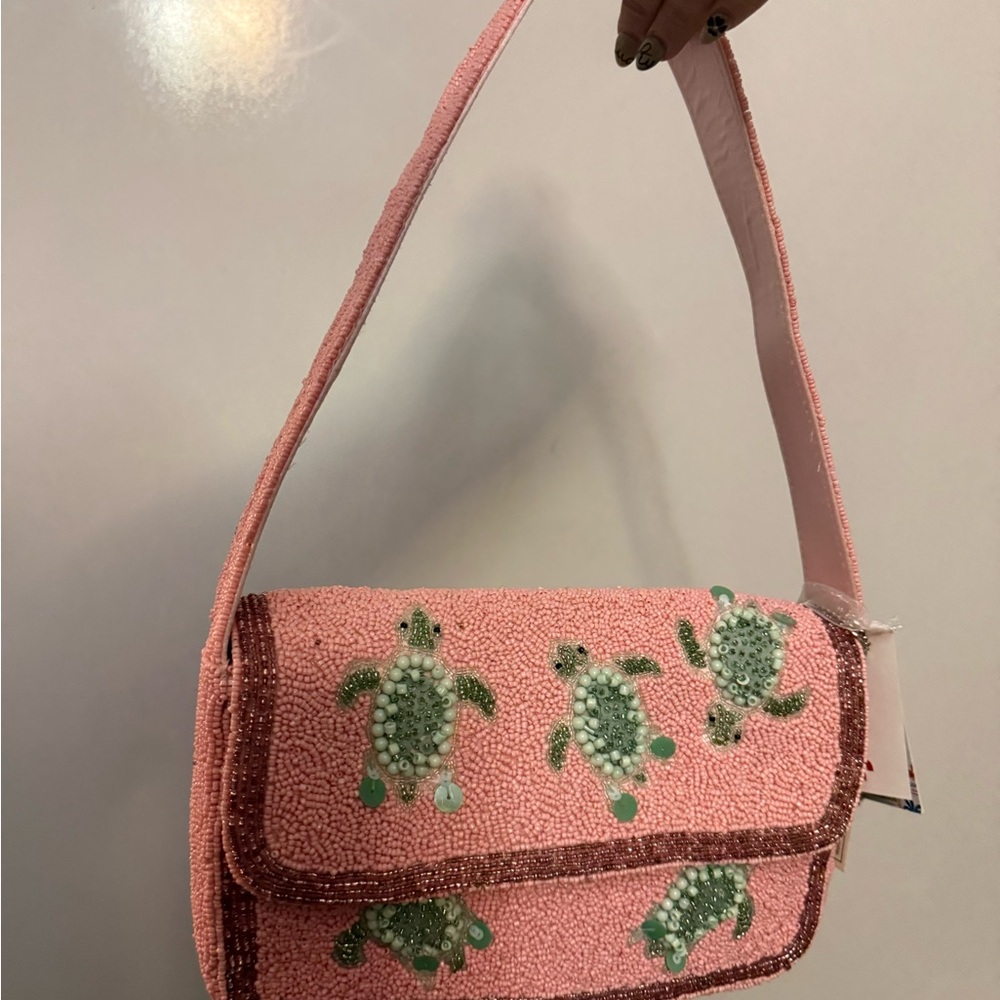 Pink Beaded Turtle Shoulder Bag
